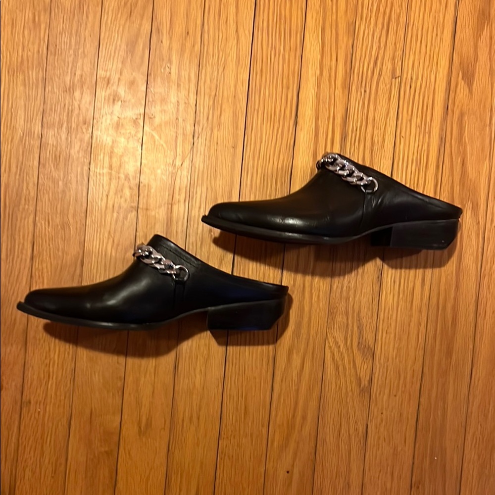 Black Leather Chain Loafers